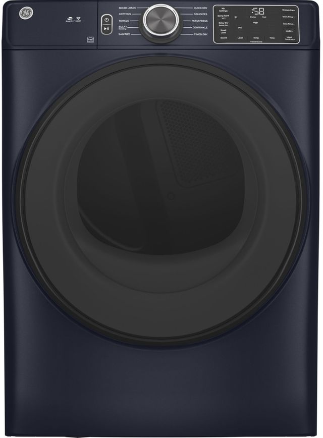 front view of the GE® 7.8 Cu. Ft. Sapphire Blue Smart Front Load Electric Dryer