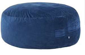 front view of a blue bean bag chair