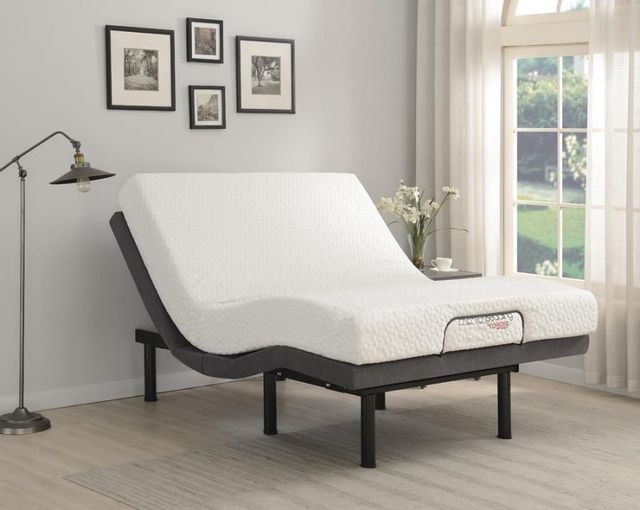 Adjustable base with mattress in a transitional style bedroom