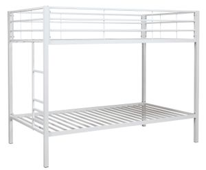 front left view of the Highlight Twin Over Twin Metal Bunk Bed (White), a white metal twin bunk bed