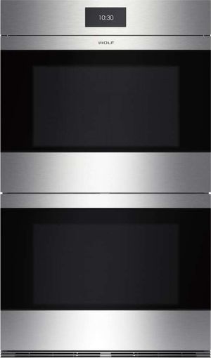 front view of the Wolf® M Series 30" Stainless Steel Contemporary Double Electric Built in Wall Oven