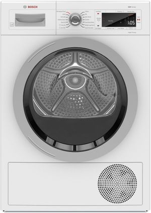 front view of the Bosch® 500 Series 4.0 Cu. Ft. White Front Load Electric Dryer