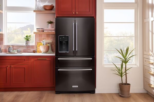kitchen Featuring a KitchenAid 26.2 Cu. Ft. Black Stainless Steel French Door Refrigerator