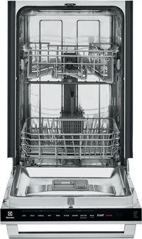 front view of an opened Electrolux 18" Stainless Steel Built In Dishwasher
