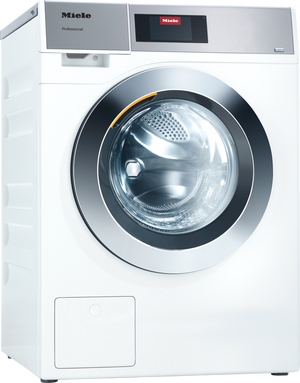 front view of the Miele Little Giants 2.6 Cu. Ft. Enamelled Lotus White Washing Machine