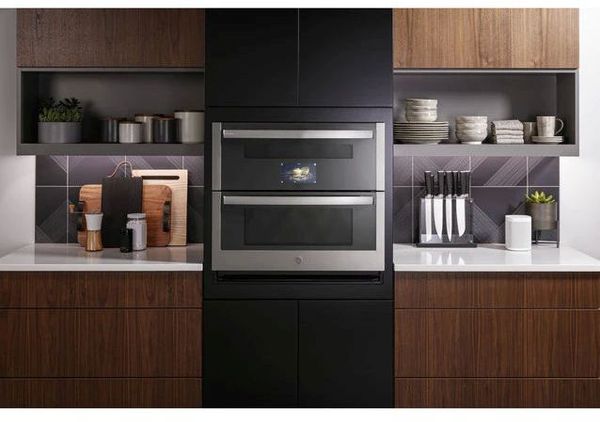 Kitchen Featuring GE Profile 30" Stainless Steel Double Electric Wall Oven