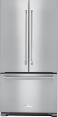 front view of the KitchenAid® 21.94 Cu. Ft. Stainless Steel Counter Depth French Door Refrigerator