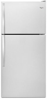 front view of the Whirlpool® 30 in. 18.2 Cu. Ft. Monochromatic Stainless Steel Top Freezer Refrigerator