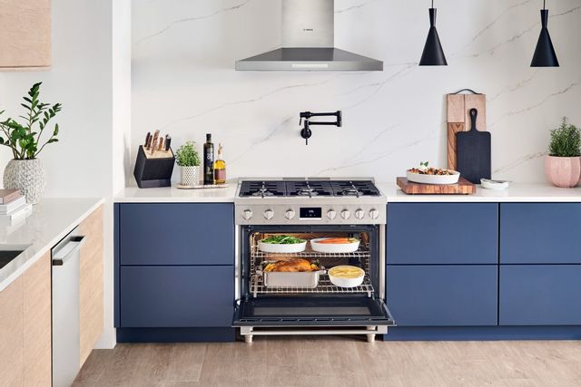 front view of a range in a modern kitchen
