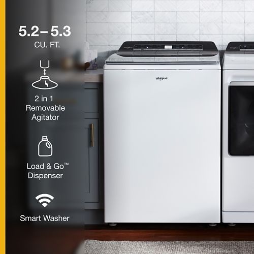 Whirlpool 5.2 - 5.3 Cu. Ft. 2 in 1 Removable Agitator White Top Load Washer features