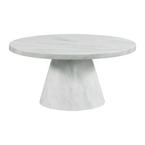 front view of the Canoli Cocktail Table, a white marble pedestal coffee table