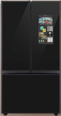 front view of the Samsung Bespoke 30 Cu. Ft. Charcoal Glass/Panel Ready French Door Refrigerator