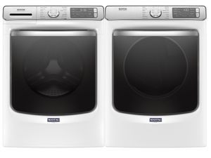 front view of the Maytag® White Front Load Laundry Pair