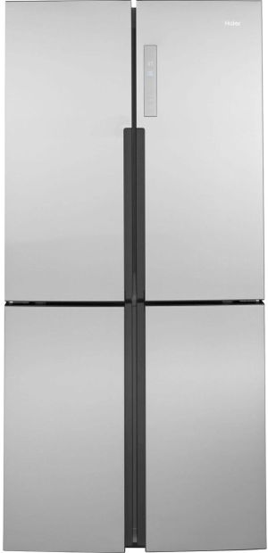 front view of the Haier 33 in. 16.4 Cu. Ft. Fingerprint Resistant Stainless Steel Counter Depth Bottom Freezer Refrigerator