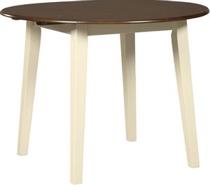 front view of the Signature Design by Ashley® Woodanville Cream/Brown Round Drop Leaf Table