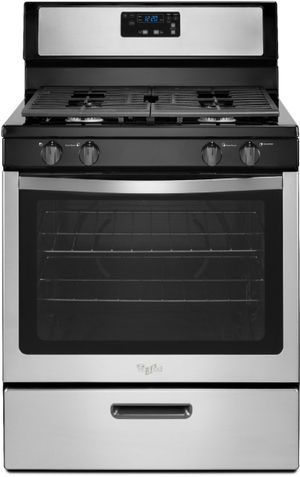 Whirlpool® 30" Black on Stainless Steel Free Standing Gas Range