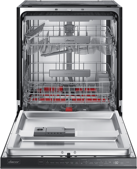 Interior of a Dacor panel ready dishwasher
