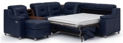 Palliser navy blue Apex leather sectional sofa sleeper