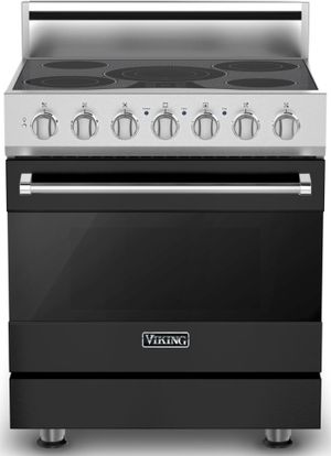 front view of the Viking® 3 Series 30" Cast Black Free Standing Electric Range
