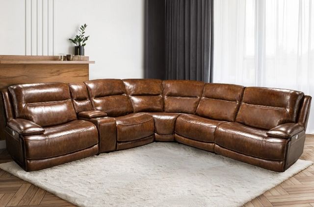 front view of the Parker House® Colossus 6-Piece Napoli Brown Zero Gravity Modular Power Reclining Sectional with Power Adjustable Headrests