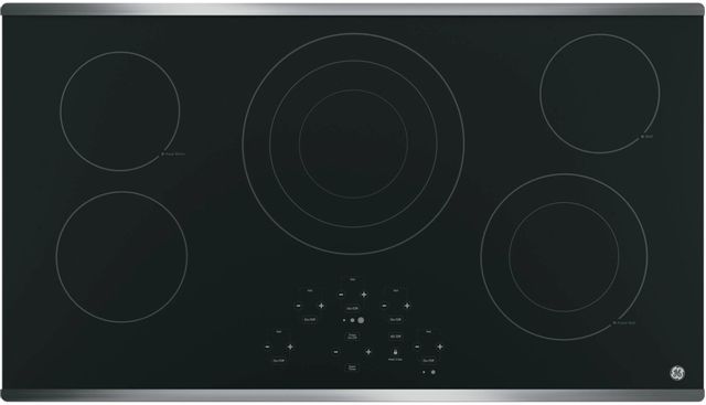 GE® 36” Stainless Steel on Black Electric Cooktop