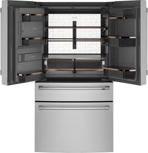 front view of the inside of the Café™ 27.6 Cu. Ft. Stainless Steel 4-Door French Door Refrigerator