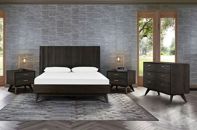 front view of a mid-century modern bedroom with a matching bedroom set