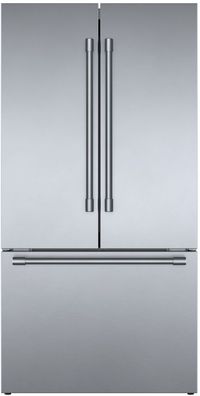front view of the Bosch® 800 Series 21.0 Cu. Ft. Stainless Steel French Door Bottom Freezer Refrigerator