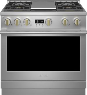 front view of the Monogram® Statement Collection 36" Stainless Steel Pro Style Natural Gas Range
