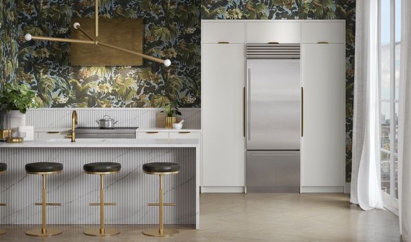 High end kitchen Featuring Sub-Zero Classic Series Stainless Steel Built In Bottom Freezer Refrigerator