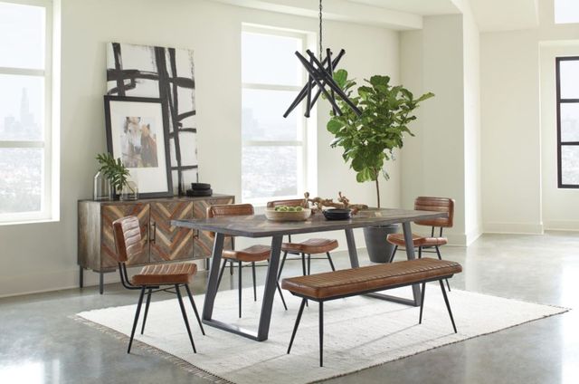 Coaster® Misty Grey Sheesham and Gunmetal Sled Leg 6 Piece Dining Set