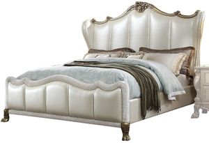 front view of the ACME Furniture Dresden II Pearl White/Gold Patina Queen Bed