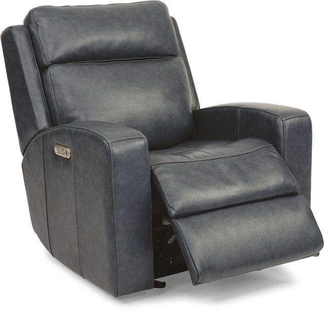 Flexsteel® Cody Blue Leather Power Gliding Recliner with Power Headrest