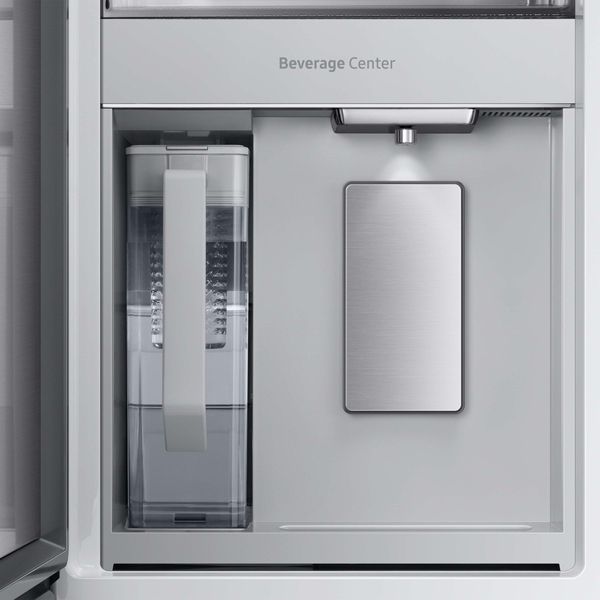 Samsung refrigerator's Beverage Center with ice maker and water pitcher