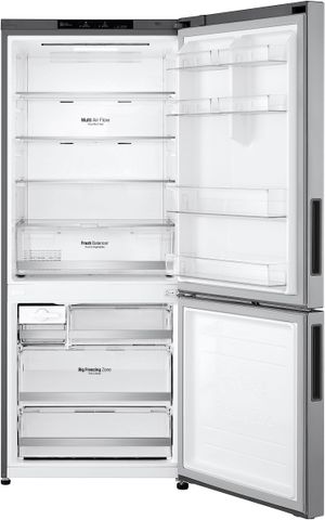 LG 14.7 Cu. Ft. Platinum Silver PCM Counter Depth Bottom Freezer Refrigerator Open