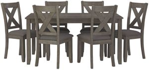 front view of the Signature Design by Ashley® Caitbrook 7-Piece Antiqued Gray Dining Table Set