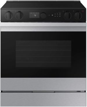 Samsung-Bespoke-30-Stainless-Steel-Slide-In-Electric-Range front view of the Samsung Bespoke 30" Stainless Steel Slide In Electric Range