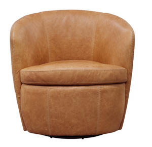 front view of a round mid-century modern swivel chair