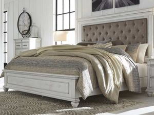 Beige Pensacola California King Bed made with solid wood, veneers and engineered wood