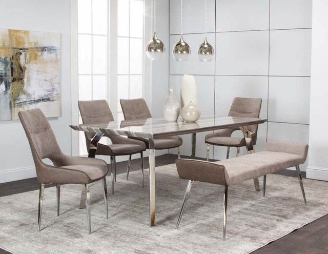 furniture-brownsville view of a glass dining table with chairs and bench in a modern luxury dining room