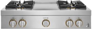 front view of the JennAir® RISE™ 36" Stainless Steel Gas Rangetop