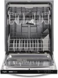 front view of an open Whirlpool® 24" Fingerprint Resistant Stainless Steel Built In Dishwasher