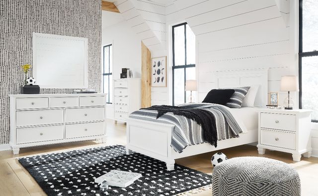 view of a modern black and white small bedroom with 