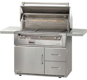 front view of the open Alfresco™ ALXE Series 42" Freestanding Grill-Stainless Steel