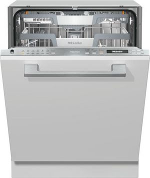 front view of a slightly opened Miele 24" Panel Ready Top Control Built In Dishwasher