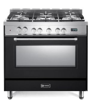 front view of the Verona® Prestige Series 36" Matte Black Free Standing Dual Fuel Range