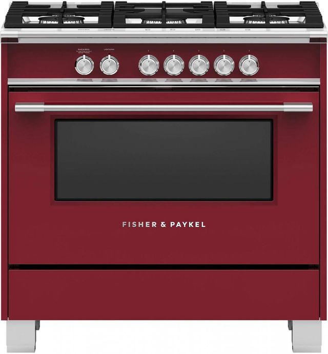 Dark red Fisher Paykel gas range