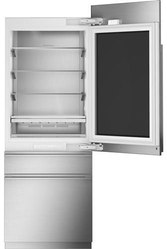 front view of the opened Monogram® 30 in. 14.6 Cu. Ft. Integrated Glass-Door Counter Depth Column Refrigerator