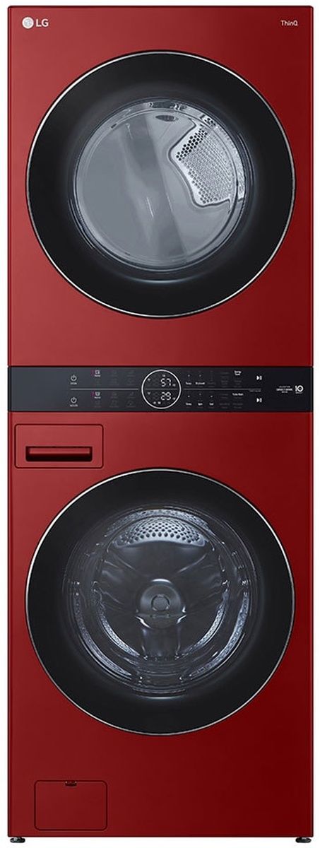 Red LG stacked washer and dryer