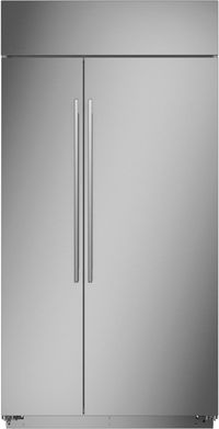 front view of the Monogram® 25.1 Cu. Ft. Stainless Steel Built In Side-by-Side Refrigerator